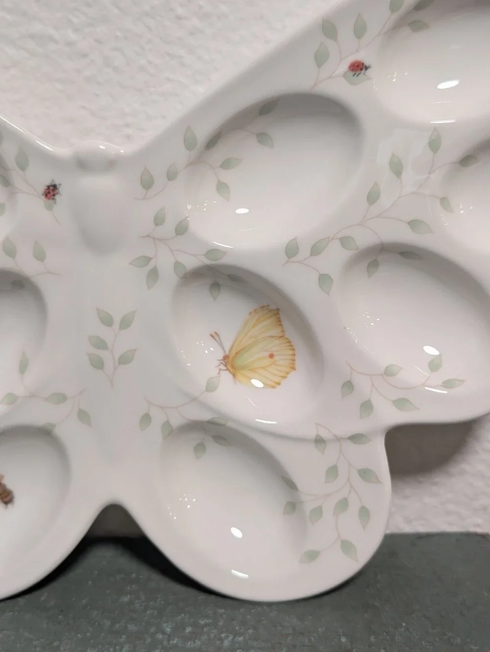 Vintage Lenox Butterfly Meadow Deviled Egg Dish Sculpted Platter Floral Bee